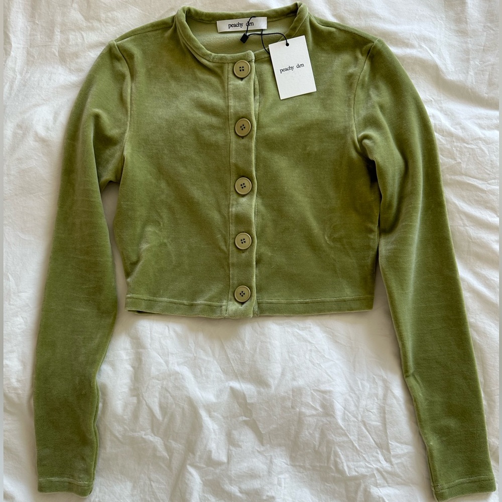 NWT Peachy Den Celeste Velour Cardigan in Grape